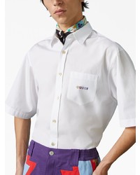 Chemise à manches courtes brodée blanche Gucci