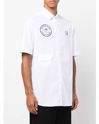 Chemise à manches courtes brodée blanche Raf Simons X Fred Perry