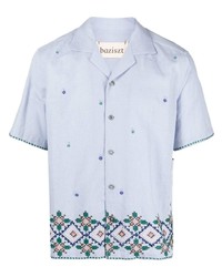 Chemise à manches courtes brodée bleu clair Baziszt