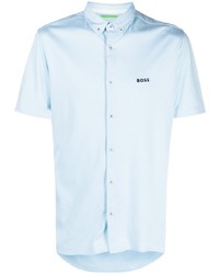 Chemise à manches courtes brodée bleu clair BOSS