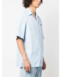 Chemise à manches courtes brodée bleu clair Versace