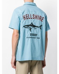 Chemise à manches courtes brodée bleu clair Stussy