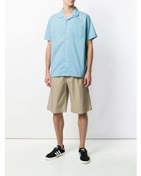 Chemise à manches courtes brodée bleu clair Stussy