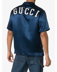 Chemise à manches courtes brodée bleu marine Gucci