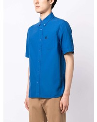 Chemise à manches courtes brodée bleue Fred Perry