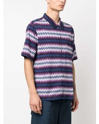 Chemise à manches courtes brodée bleue Missoni