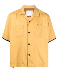 Chemise à manches courtes brodée jaune Sacai