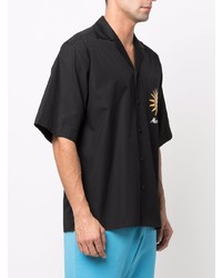 Chemise à manches courtes brodée noire Moschino