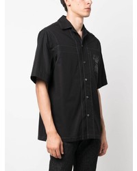 Chemise à manches courtes brodée noire Versace