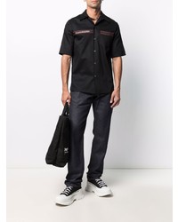 Chemise à manches courtes brodée noire Alexander McQueen