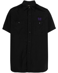 Chemise à manches courtes brodée noire Needles