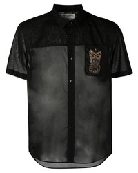 Chemise à manches courtes brodée noire Saint Laurent