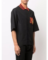 Chemise à manches courtes brodée noire Moschino