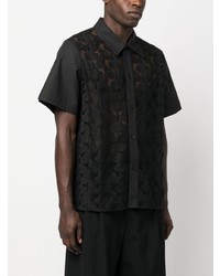 Chemise à manches courtes brodée noire 3PARADIS