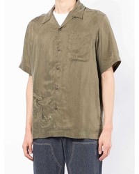 Chemise à manches courtes brodée olive Maharishi