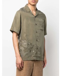 Chemise à manches courtes brodée olive Maharishi