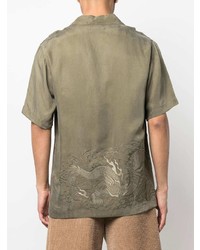 Chemise à manches courtes brodée olive Maharishi