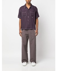 Chemise à manches courtes brodée pourpre foncé Stussy