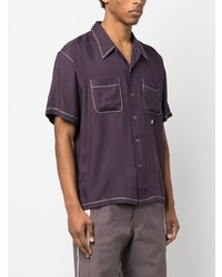 Chemise à manches courtes brodée pourpre foncé Stussy