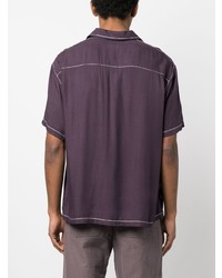 Chemise à manches courtes brodée pourpre foncé Stussy