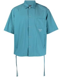 Chemise à manches courtes brodée turquoise