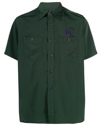 Chemise à manches courtes brodée vert foncé
