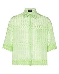 Chemise à manches courtes brodée vert menthe
