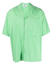 Chemise à manches courtes brodée vert menthe MSGM
