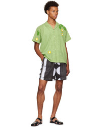 Chemise à manches courtes brodée verte HARAGO