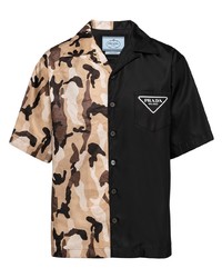 Chemise à manches courtes camouflage noire Prada