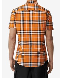 Chemise à manches courtes écossaise orange Burberry