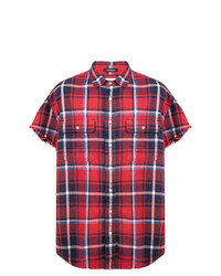 Chemise à manches courtes écossaise rouge et bleu marine R13