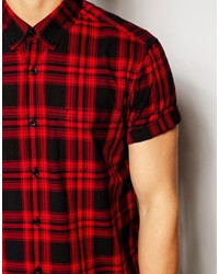 Chemise à manches courtes écossaise rouge et noir Asos