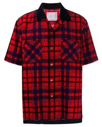 Chemise à manches courtes écossaise rouge et noir Sacai