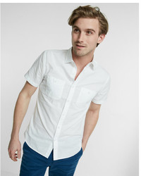 Chemise à manches courtes en chambray blanche