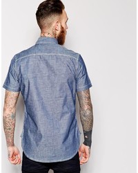 Chemise à manches courtes en chambray bleue