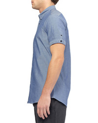 Chemise à manches courtes en chambray bleue Alexander McQueen