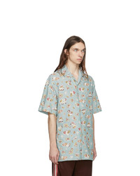 Chemise à manches courtes en chambray imprimée bleu clair Gucci