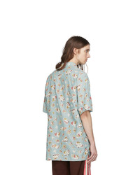 Chemise à manches courtes en chambray imprimée bleu clair Gucci