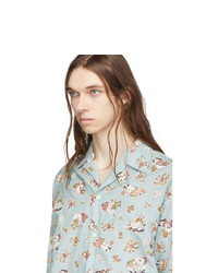 Chemise à manches courtes en chambray imprimée bleu clair Gucci