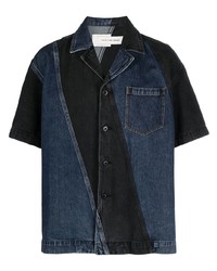 Chemise à manches courtes en denim à rayures verticales bleu marine