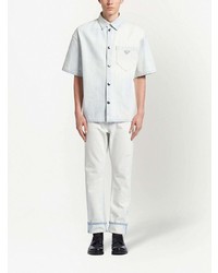 Chemise à manches courtes en denim blanche Prada