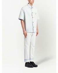 Chemise à manches courtes en denim blanche Prada