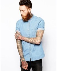 Chemise à manches courtes en denim bleu clair Asos