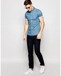 Chemise à manches courtes en denim bleu clair Asos