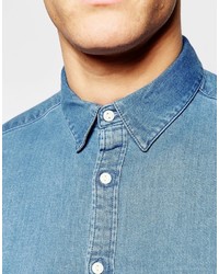 Chemise à manches courtes en denim bleu clair Asos