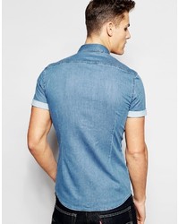 Chemise à manches courtes en denim bleu clair Asos