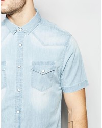 Chemise à manches courtes en denim bleu clair