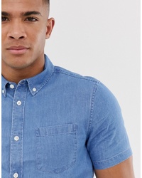 Chemise à manches courtes en denim bleu clair Burton Menswear