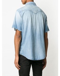 Chemise à manches courtes en denim bleu clair Saint Laurent
